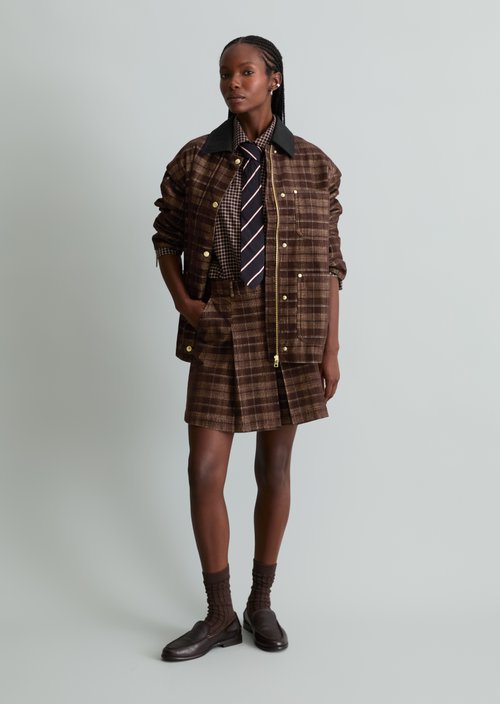 Checkered Corduroy Barn Jacket, Regular Fit — Medium Brown