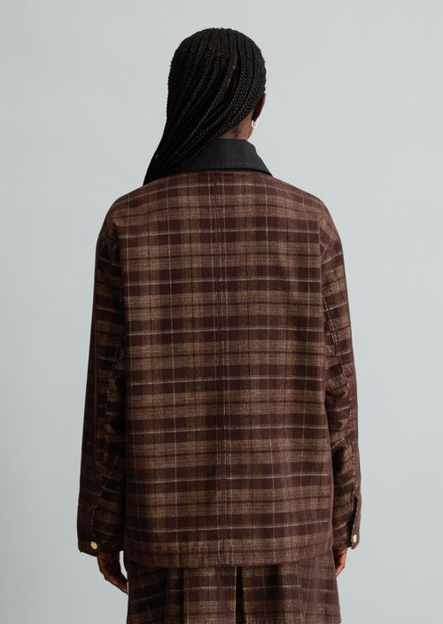 Checkered Corduroy Barn Jacket, Regular Fit — Medium Brown