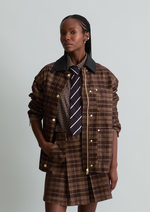Checkered Corduroy Barn Jacket, Regular Fit — Medium Brown