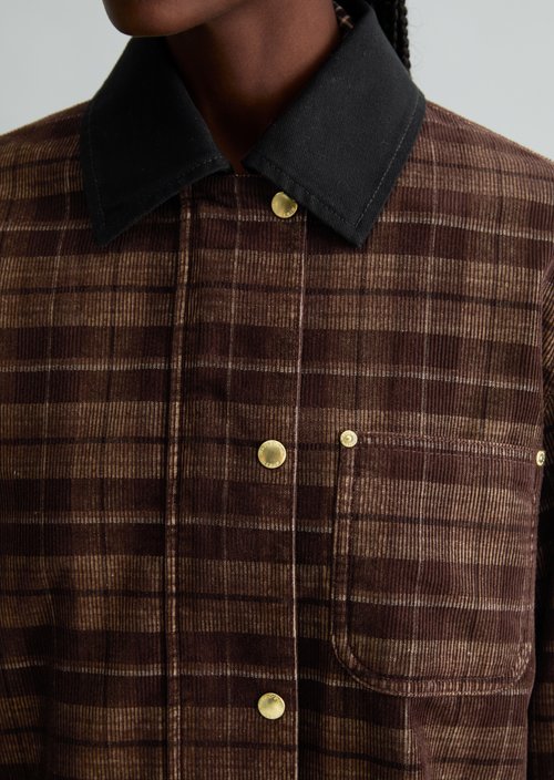 Checkered Corduroy Barn Jacket, Regular Fit — Medium Brown