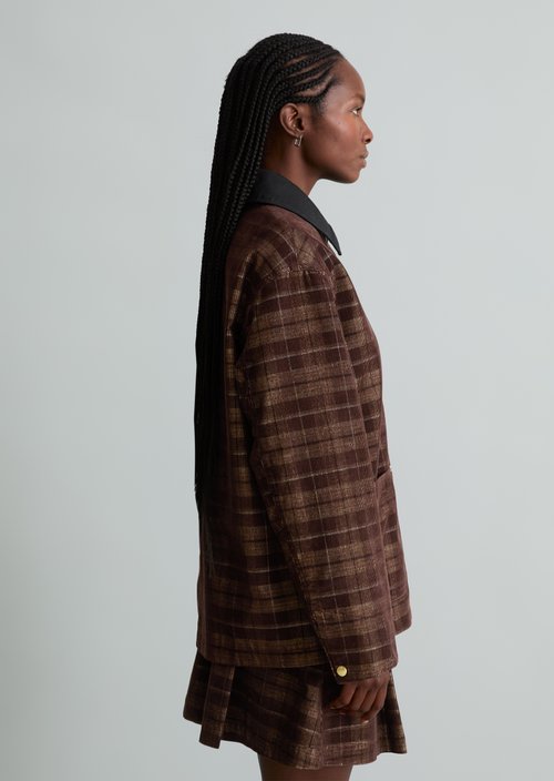 Checkered Corduroy Barn Jacket, Regular Fit — Medium Brown