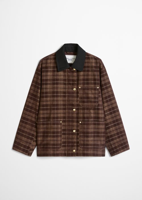 Checkered Corduroy Barn Jacket, Regular Fit — Medium Brown
