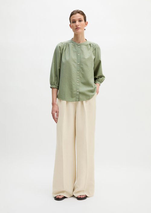 Striped blouse A-shape — Medium Green