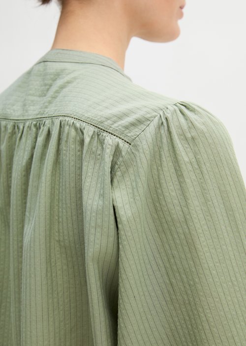 Striped blouse A-shape — Medium Green