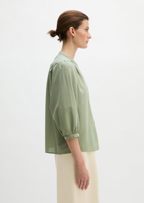 Striped blouse A-shape — Medium Green