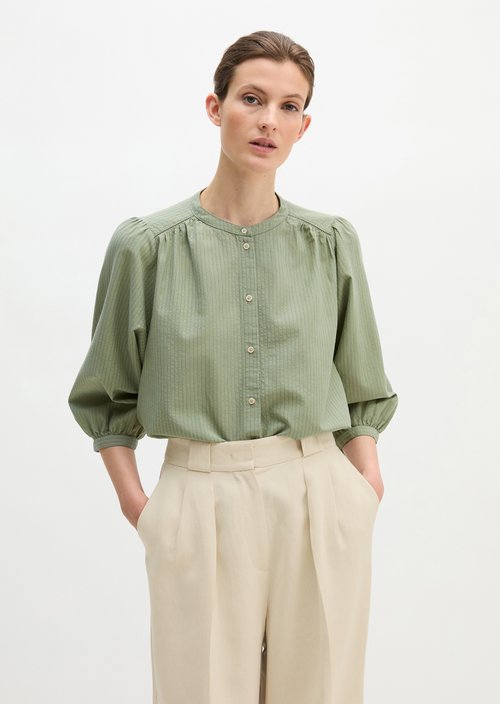 Striped blouse A-shape — Medium Green