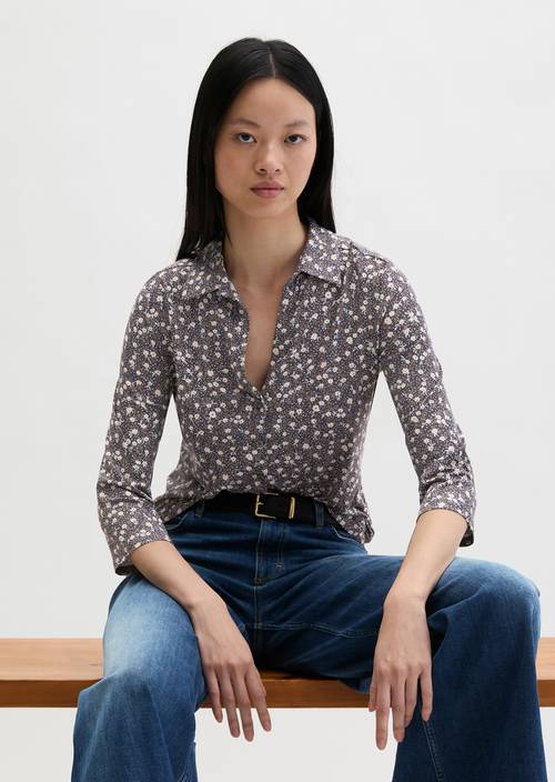 Print-Jerseybluse regular Medium Grey in Frontalansicht