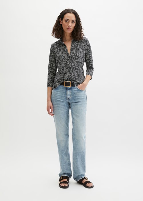 Regular print jersey blouse — Dark Brown