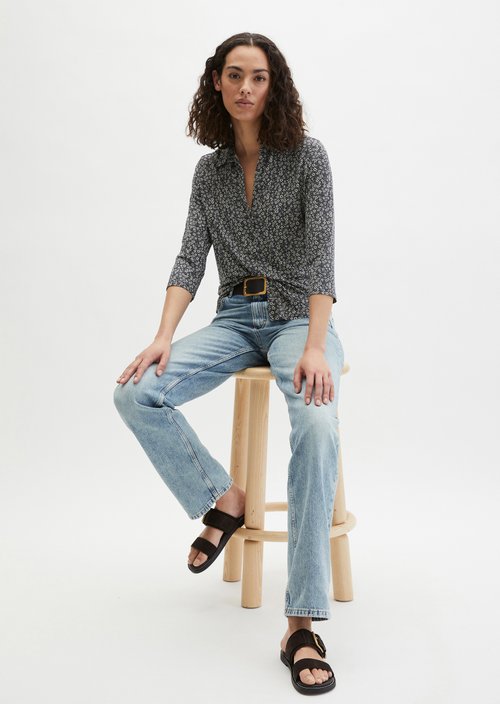 Regular print jersey blouse — Dark Brown