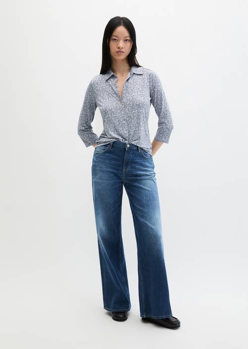 Print-Jerseybluse regular Medium Blue in Frontalansicht