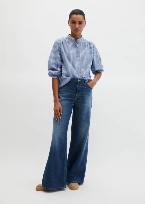 Streifenbluse regular Medium Blue in Frontalansicht