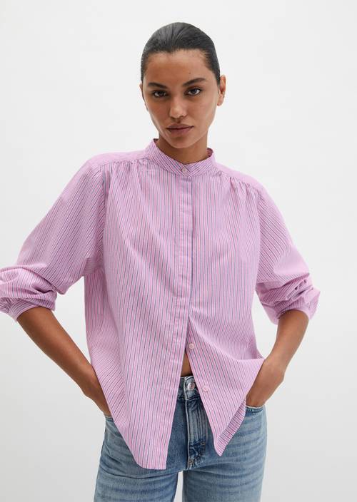 Streifenbluse regular Medium Pink in Frontalansicht