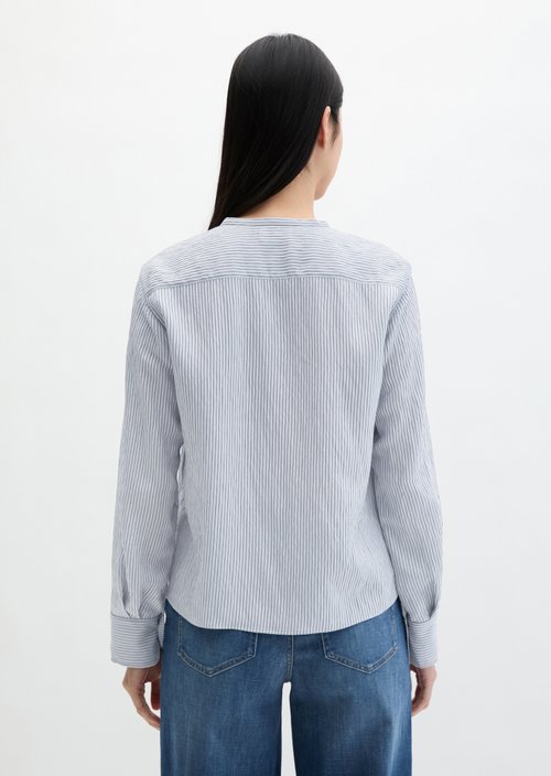 Crinkle striped blouse A-shape — Medium Blue