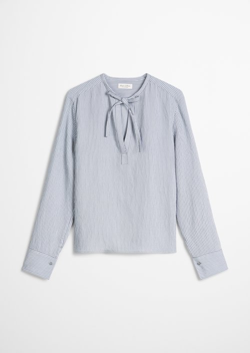 Crinkle striped blouse A-shape — Medium Blue