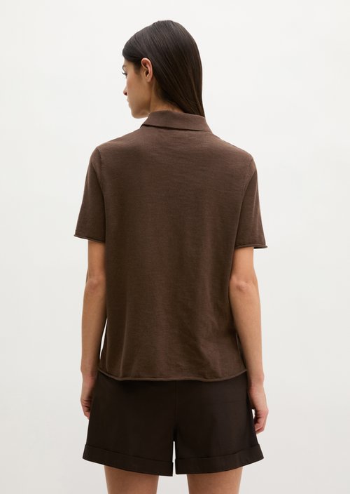 Regular short-sleeved polo cardigan — Burnt Coffee