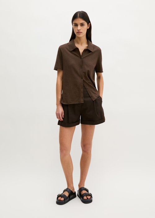 Regular short-sleeved polo cardigan — Burnt Coffee
