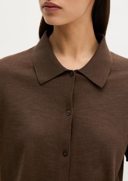 Regular short-sleeved polo cardigan — Burnt Coffee