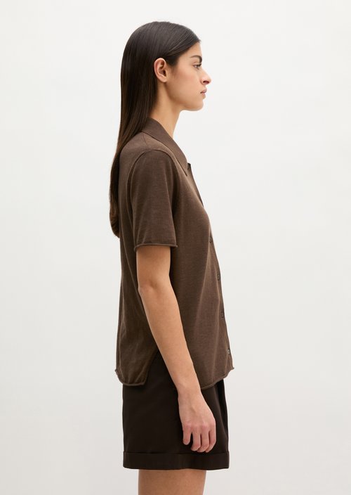 Regular short-sleeved polo cardigan — Burnt Coffee