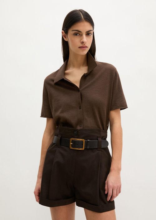 Regular short-sleeved polo cardigan — Burnt Coffee