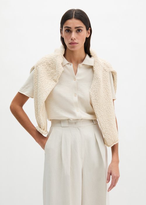 Regular short-sleeved polo cardigan — Grey Silk