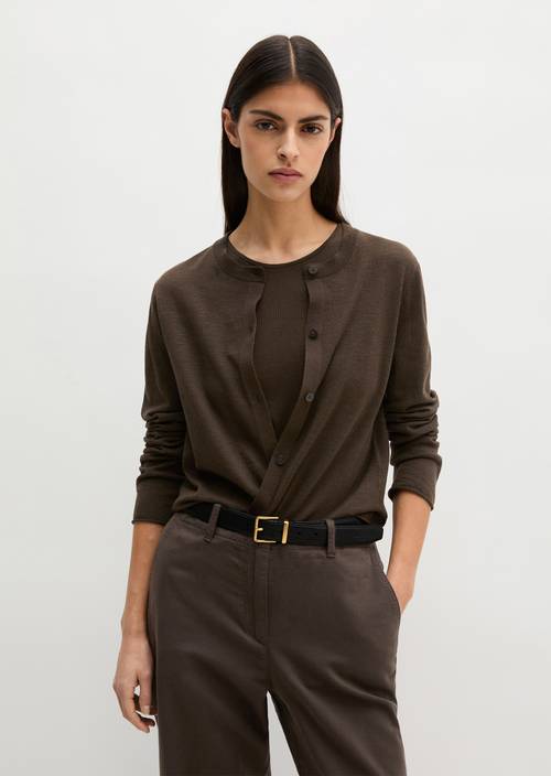 Cardigan slub regular Burnt Coffee in vista frontale