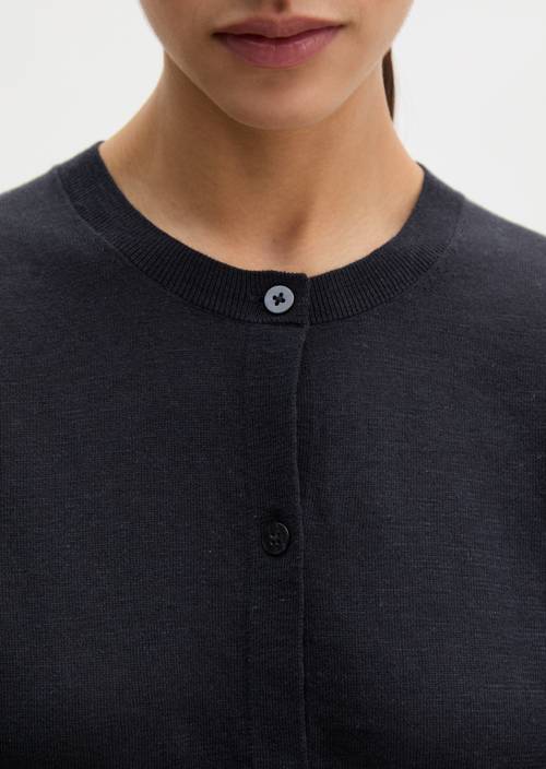 Cardigan slub regular Deep Night Blue in vista dettagliata