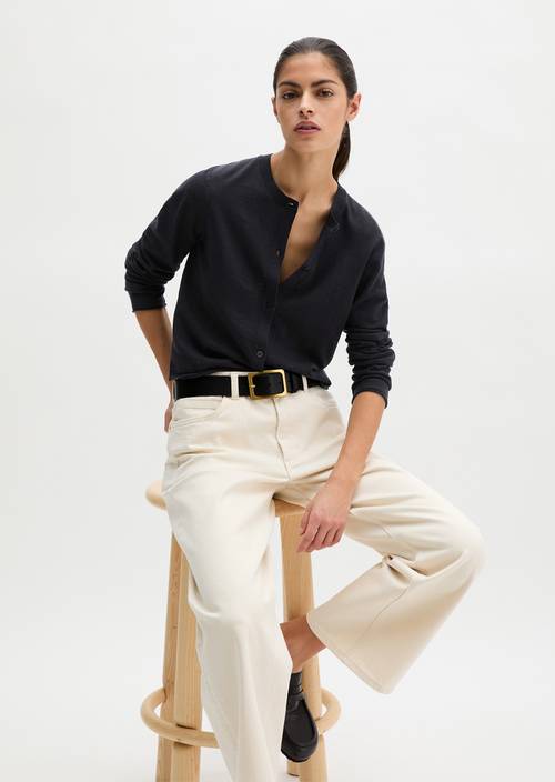 Cardigan slub regular Deep Night Blue in vista frontale