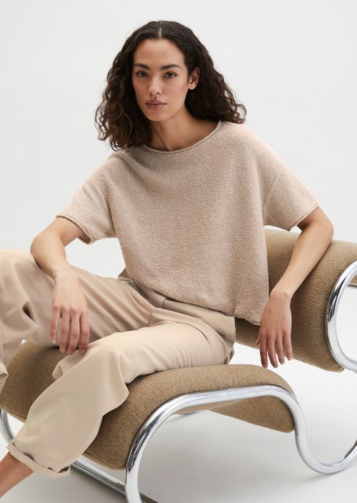 Short-sleeved oversize sweater — Linen Beige