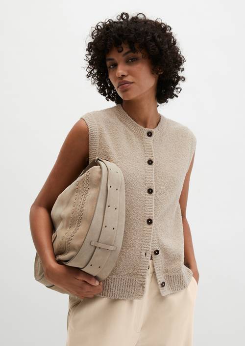 Dzianinowa kamizelka bez rękawów o regularnym kroju Linen Beige w widoku z przodu