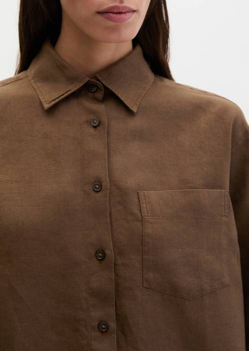 Camicetta di lino regular Burnt Coffee Melange in vista dettagliata