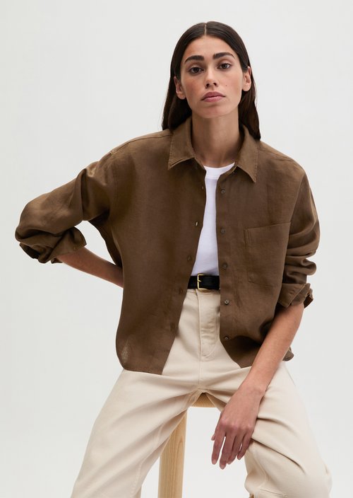 Linen blouse regular — Burnt Coffee Melange