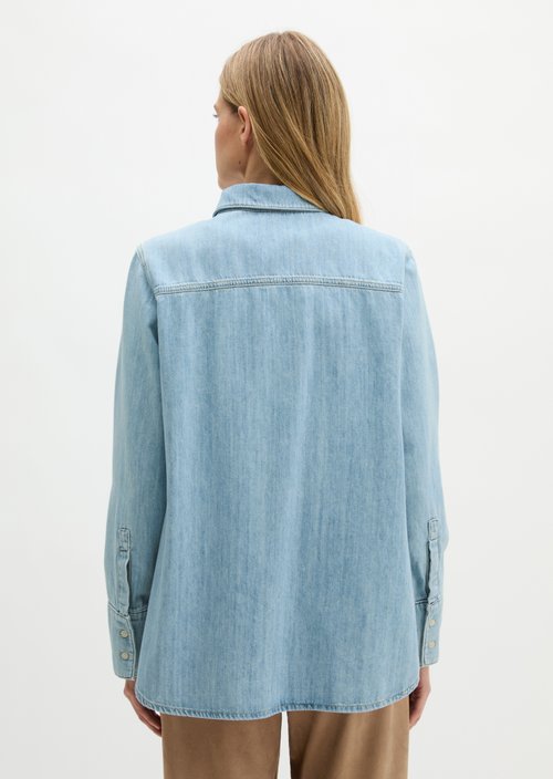 Regular A-shape denim blouse — Light Blue