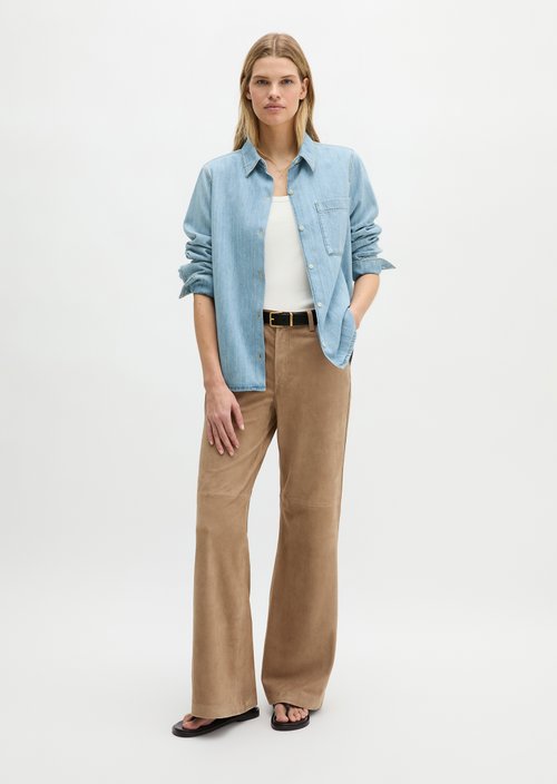 Regular A-shape denim blouse — Light Blue
