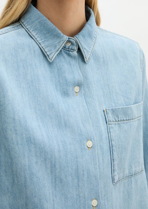 Regular A-shape denim blouse — Light Blue