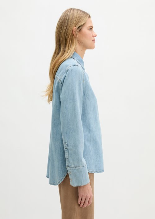 Regular A-shape denim blouse — Light Blue