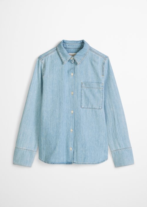 Regular A-shape denim blouse — Light Blue