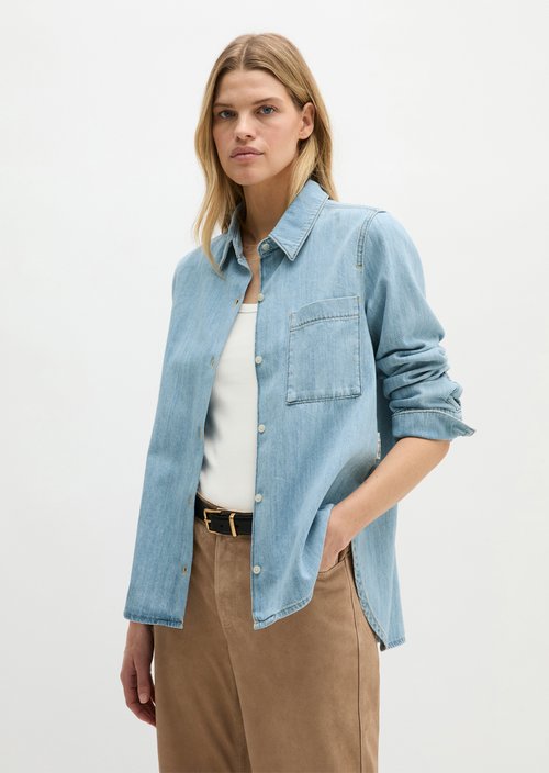 Regular A-shape denim blouse — Light Blue