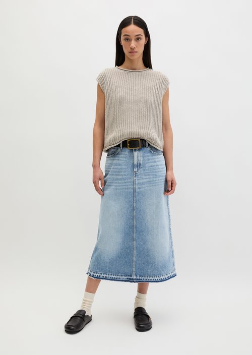 Long denim skirt A-shape — Light Blue