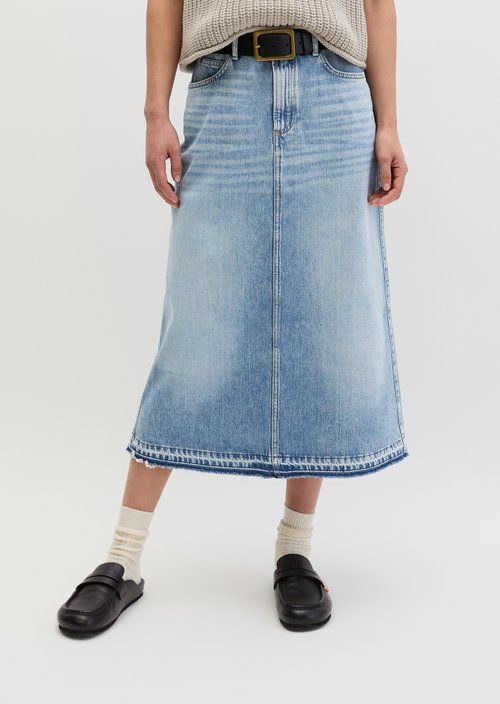 Long denim skirt A-shape — Light Blue