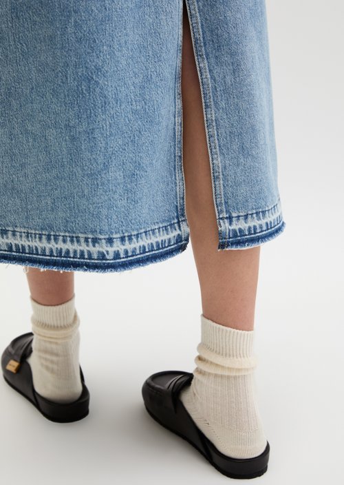 Long denim skirt A-shape — Light Blue