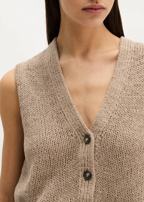 Ärmelloser Cardigan slim Earthy Taupe in Detailansicht