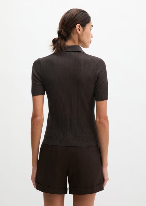 Ribbed knit polo slim — Burnt Coffee