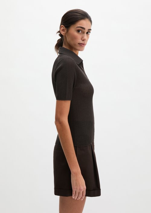 Ribbed knit polo slim — Burnt Coffee