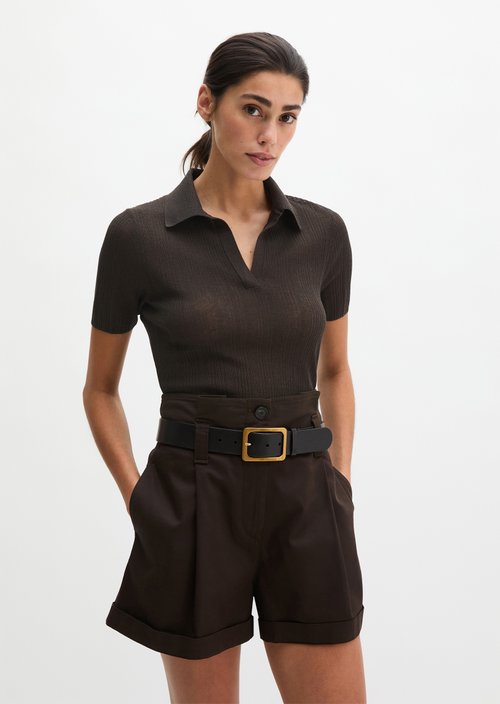 Ribbed knit polo slim — Burnt Coffee