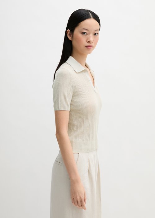 Ribbed knit polo slim — Grey Silk