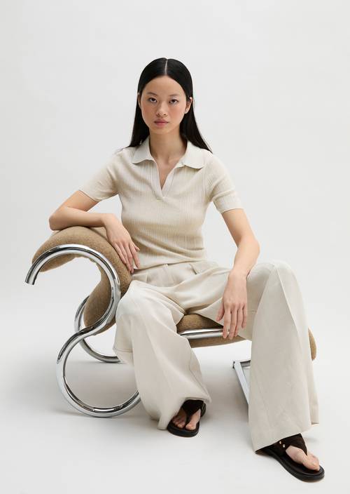 Ribbed knit polo slim Grey Silk in front view