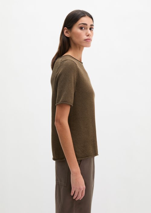 Regular short-sleeved sweater — Burnt Coffee Melange