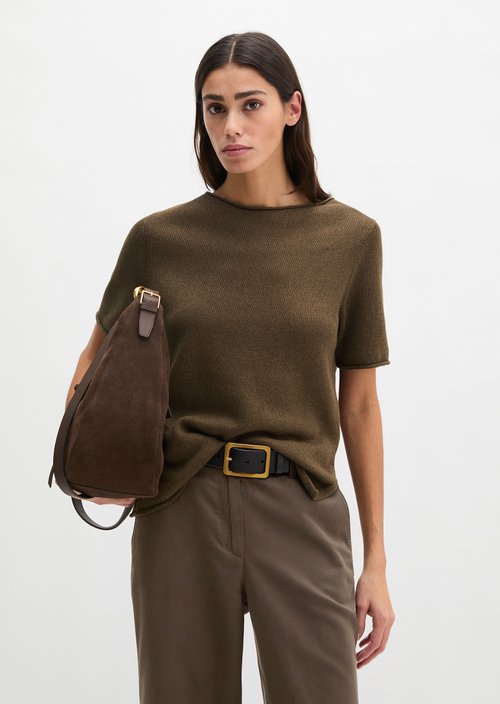 Regular short-sleeved sweater — Burnt Coffee Melange