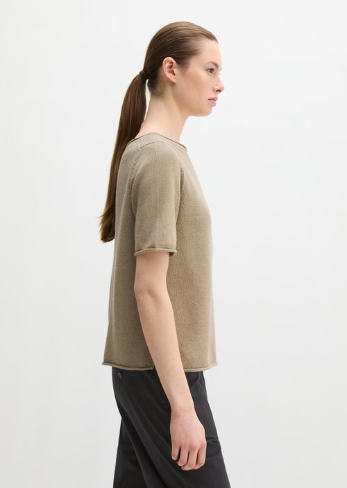 Regular short-sleeved sweater — Earthy Taupe