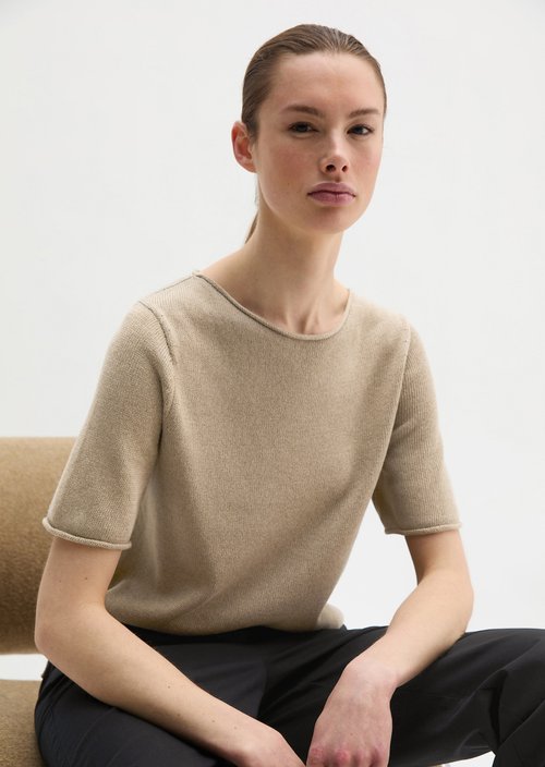 Regular short-sleeved sweater — Earthy Taupe